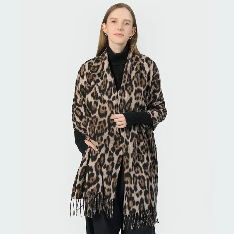 Fashionable Leopard Print Scarves for Woman 190cm Large Multi-function Scarves Autumn Winter Windproof Warm Scarf 241009