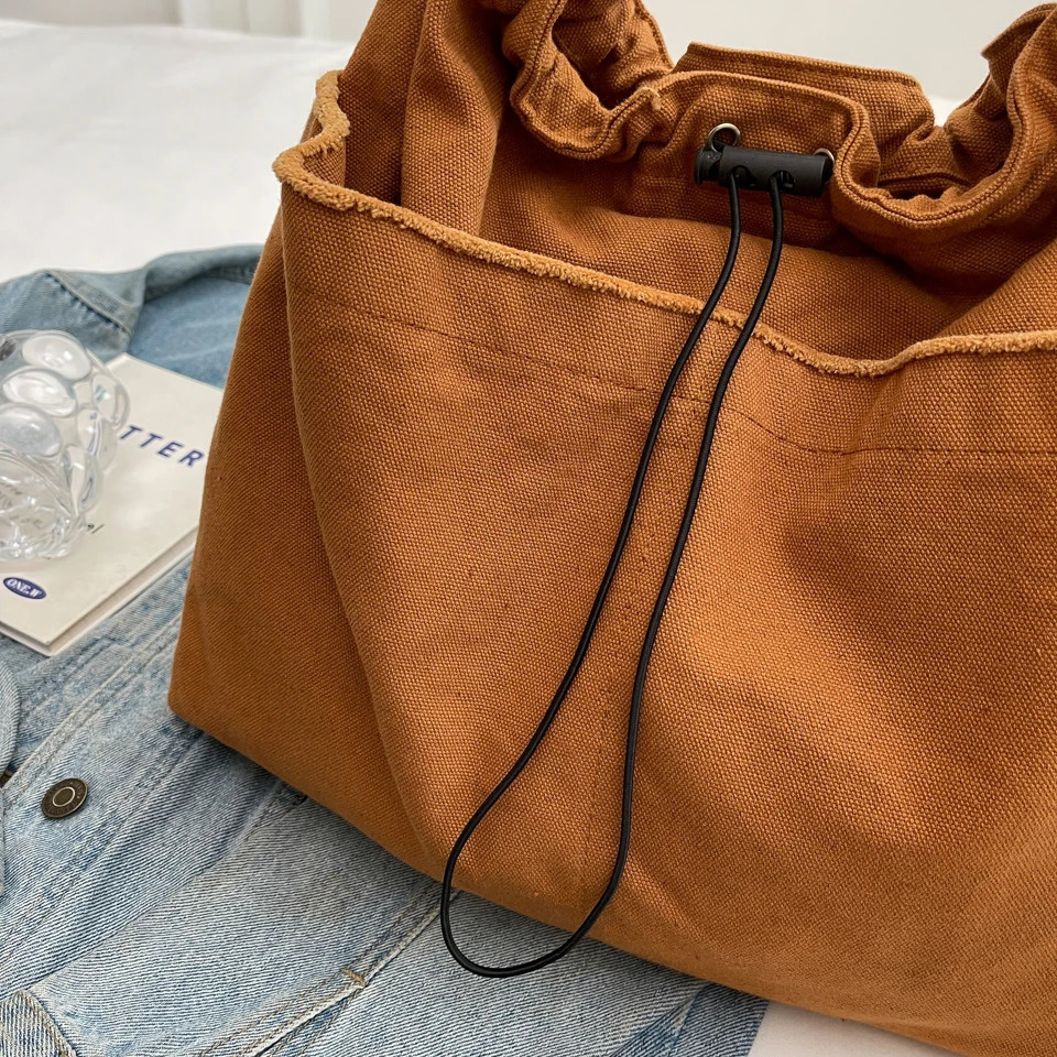 Womens solid canvas shoulder bag large capacity fabric cross body bag 100% cotton bag Korean style fabric bag 241008