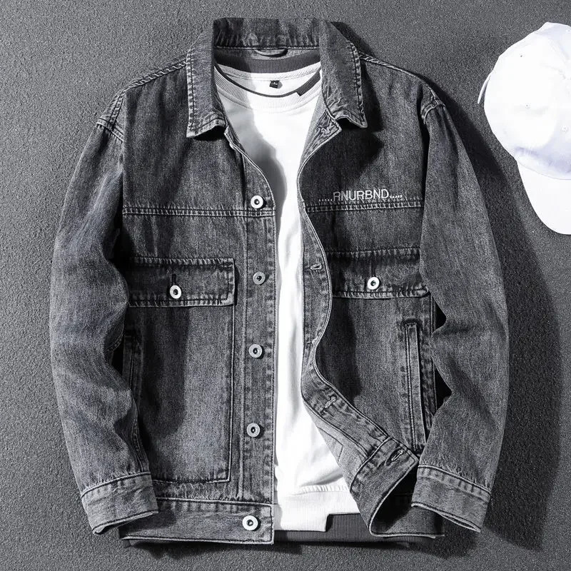 Male Jean Coats Winter Oversize Mens Denim Jacket Gray Wide Shoulders With Embroidery G ed Big Size Fashion Elegant Classy 241011