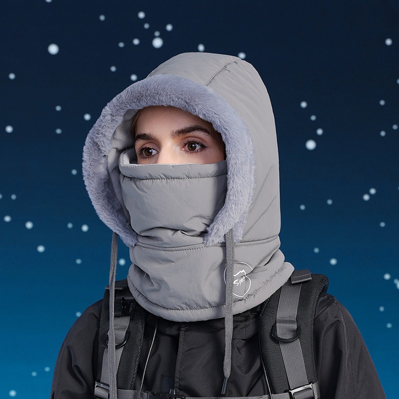 Winter Hat Face Mask Scarf One-piece Hat with Fleece Insulation Neck Protection Hood Women's Cycling Skiing Ear Protection Lei Feng Hat
