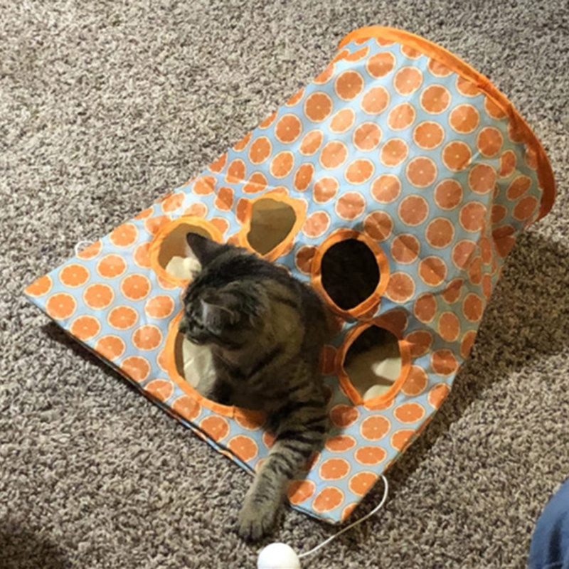 ḀFoldable Cat Tunnel Interactive Toy Drill Bag Cat Tunnel Rolling Mouse with Noise Paper Cat Drill Hole Cat Interactive Play