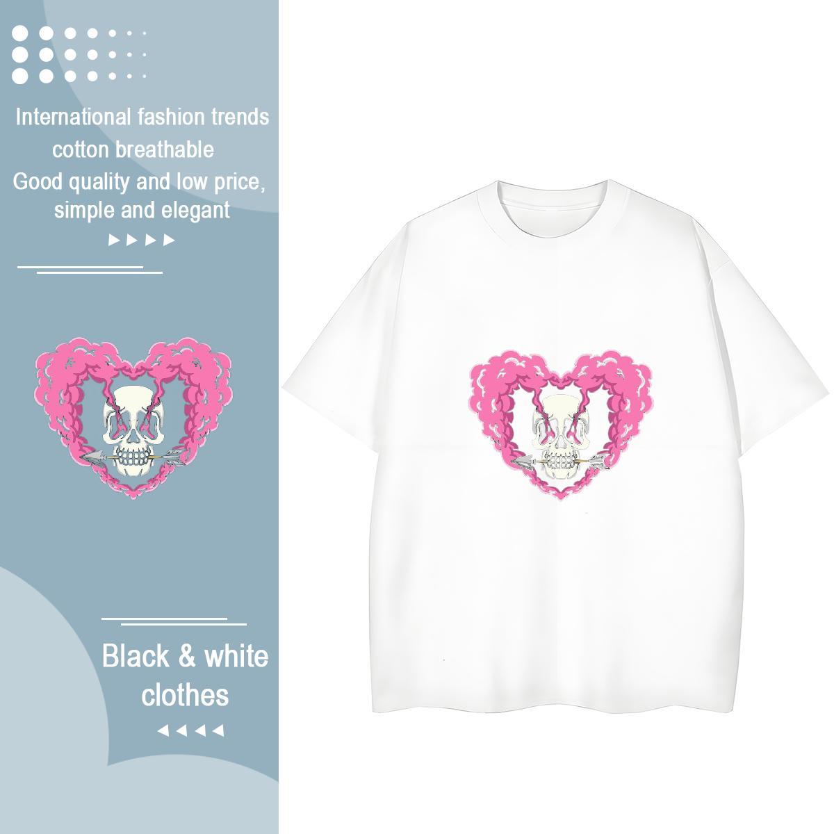 Fashion New T-Shirts 230g Cotton Breathable Summer Casual skull Lady T shirt Loose fit Custom Printing Tees Shirts