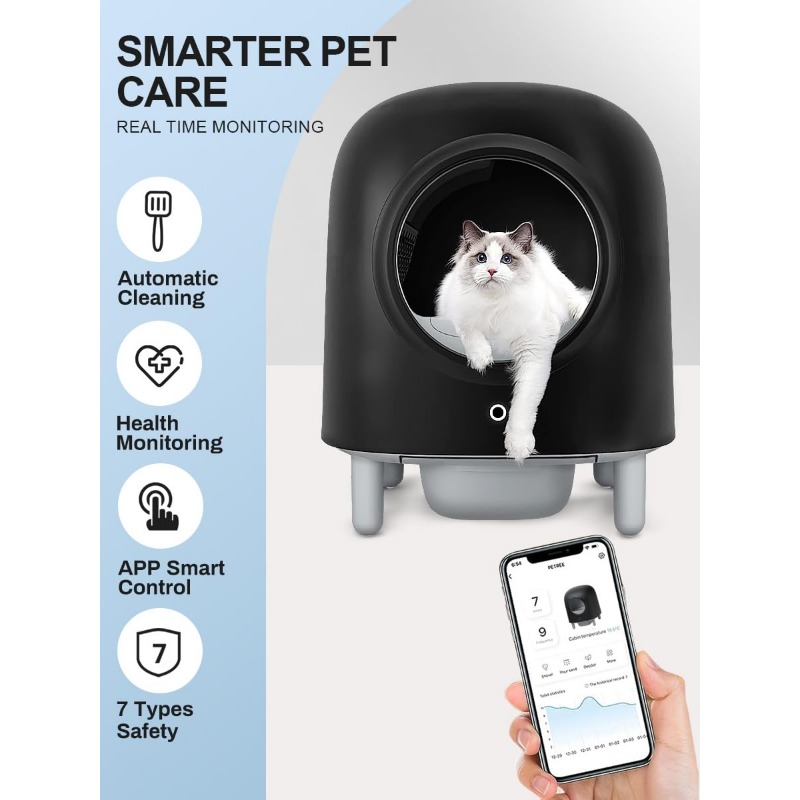 Automatic Cat Litter Box, 100% Safe, Wi-Fi Enabled with Smart App Monitoring – Ultimate Hygiene & Comfort for Your Feline Friend