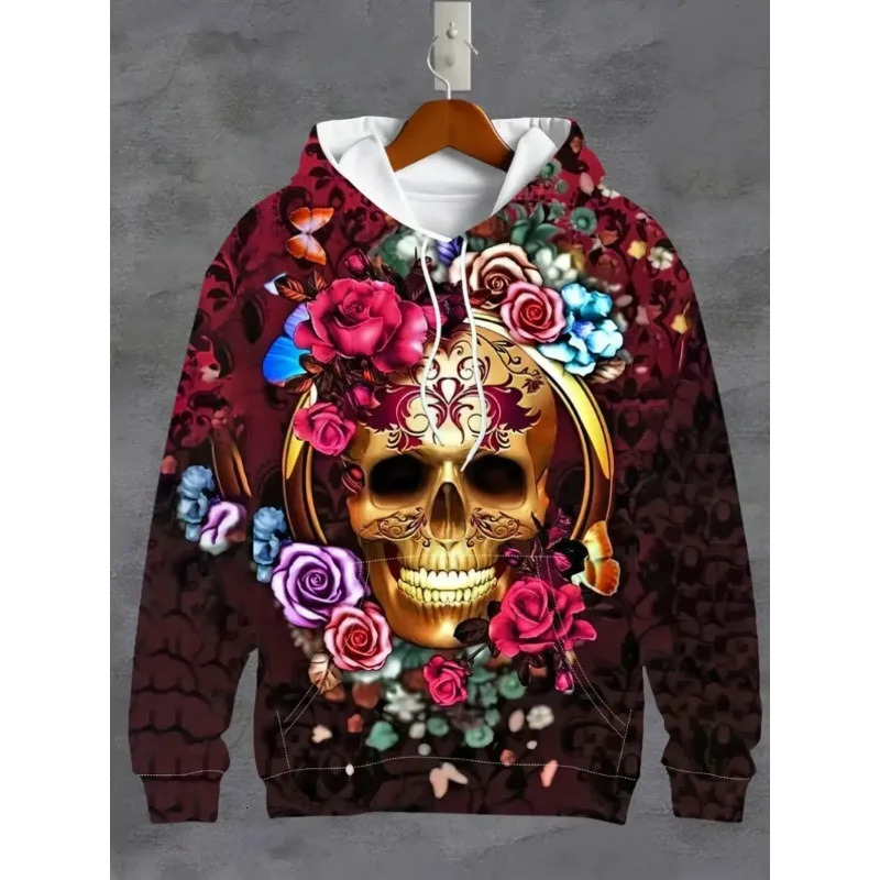 Mens Casual 3D Printed Skull Graphics Hoodie Drawstring Comfortable Super Dalian Sweatshirt Spring And Autumn Clothin 241010