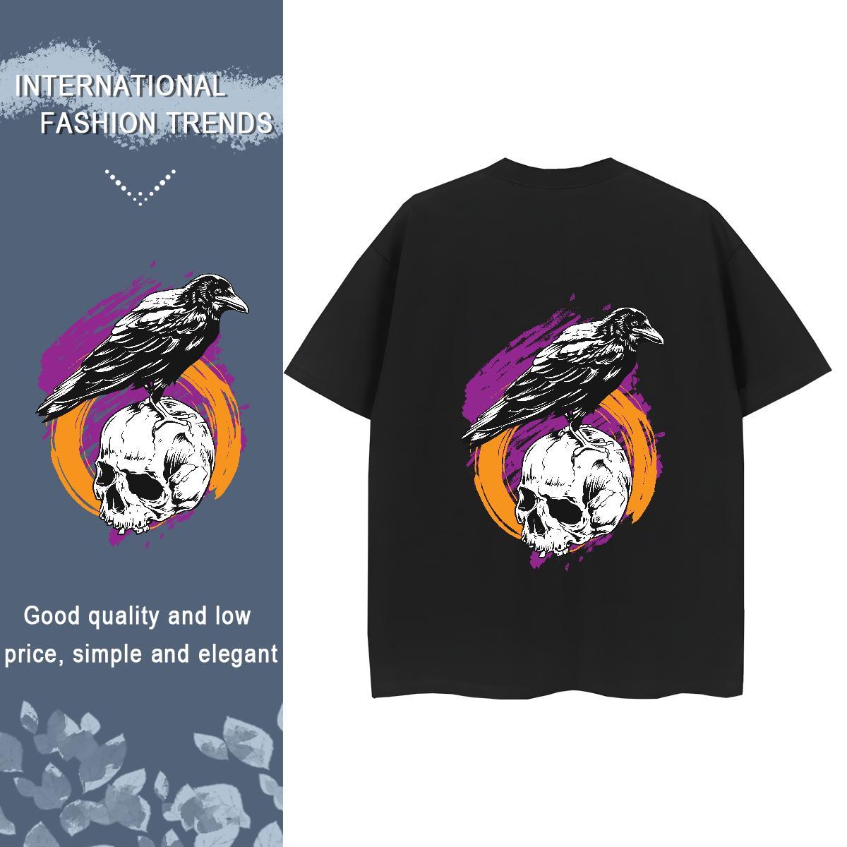 Casual New Womens T Shirts 230g Pure Cotton Crew Neck Beach skull Womens Tshirts Comfortable Cartoon Printing L-4XL Wear