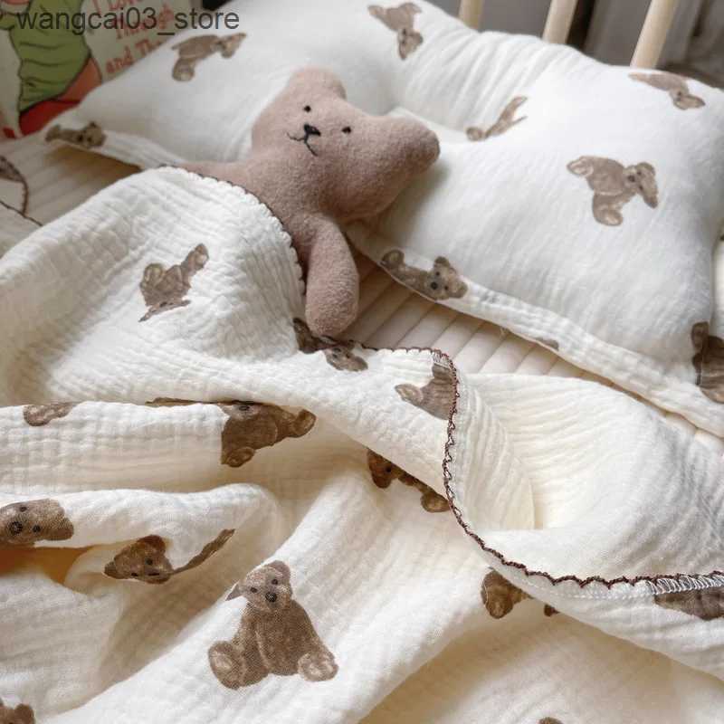 Blankets Swaddling Printed Teddy Bear Super Soft Cotton Muslin BlanketLovely Baby Swaddle Newborn Wrap Bath Towel Baby Receiving Blanket L240910
