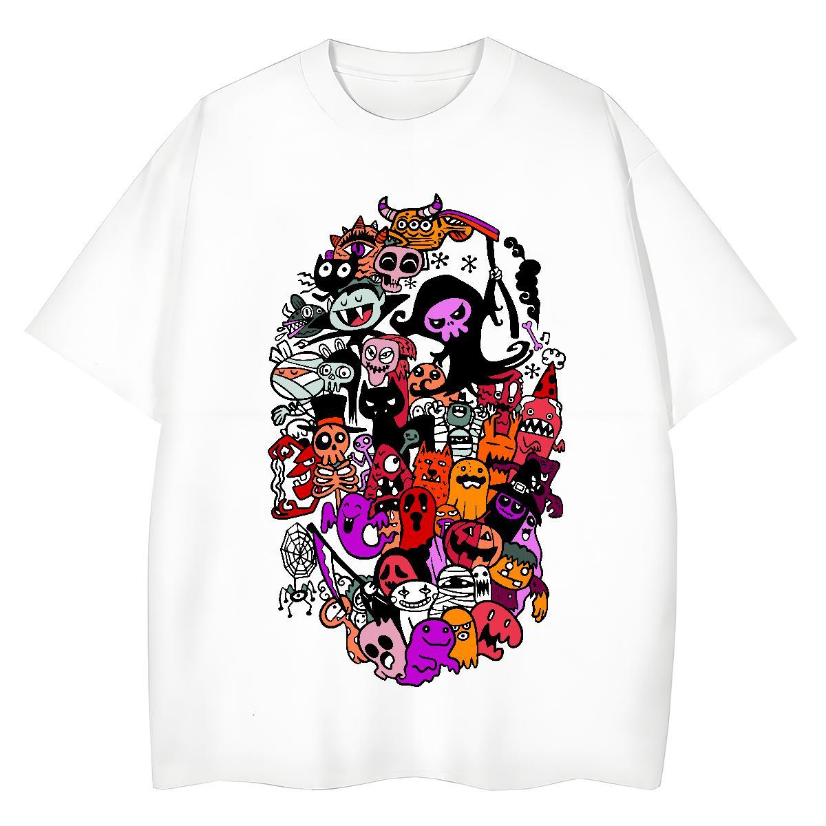 Fashion Casual T-Shirts 230g Pure Cotton Short Sleeve O-Neck Street Casual skull Tshirt for Man Woman Loose Cartoon Print Tops Tees