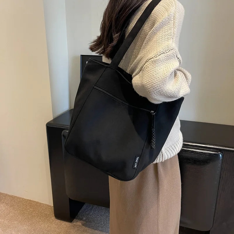 Solid Color Retro Canvas Shopping Bag Casual Simple Korean Fashion Texture Handbag Student Portable Bolsas 241008