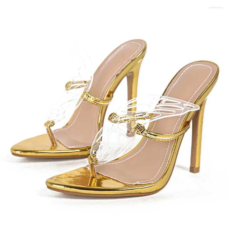 2025 S Fashion Designer Sandals Aneikeh Butterfly Clip Toe High Heel Pointed Women S Slippers Heels Sexy Transparent PVC Lady Party Shoes