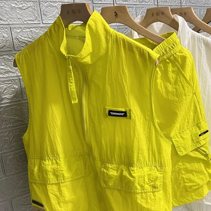Summer Tracksuit Couple Set Canshoulder Outdoor Sunscreen Neutral Trend 2piece Workwear Pants Vest Coat 241008