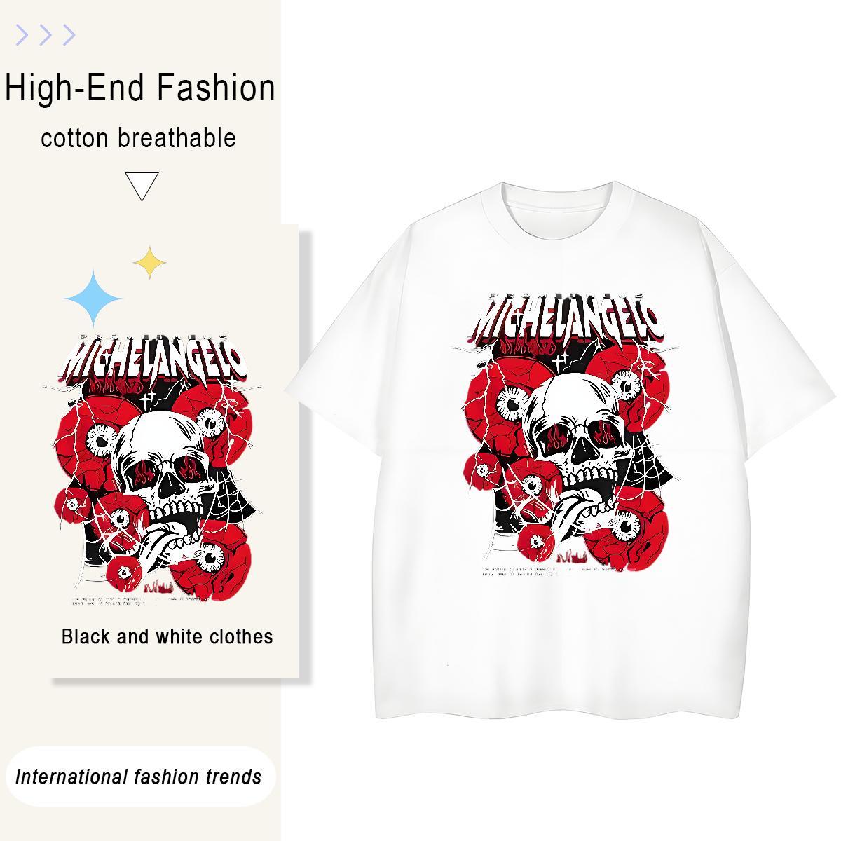 Fashion New T Shirt For Woman 230g 100% Cotton O-Neck Short Sleeve Casual Sport skull Tshirt for Man Woman Loose fit DIY Logo Tees Shirts