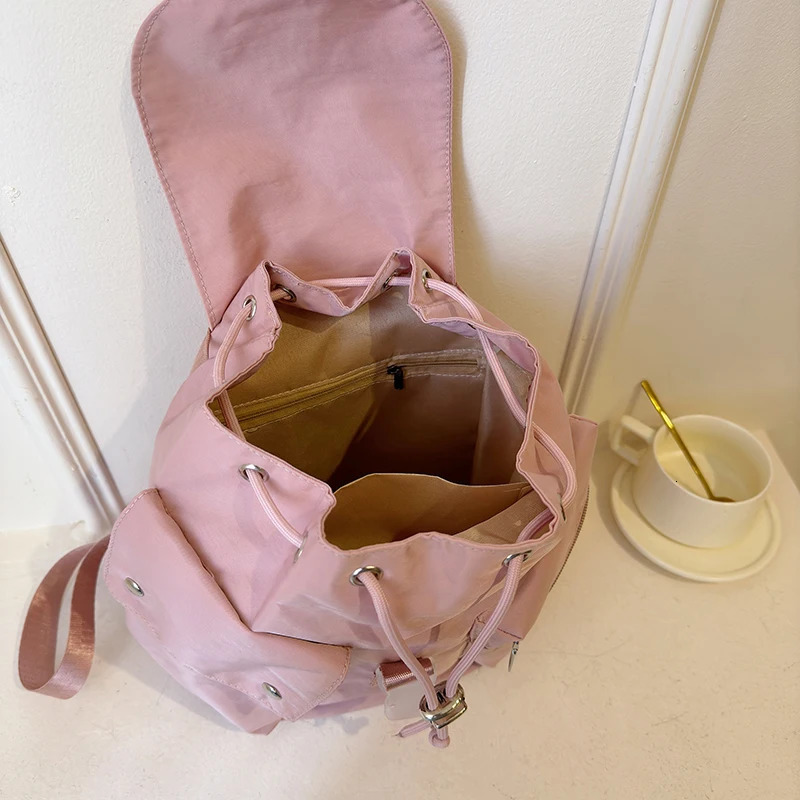 Womens Small Solid Color Fabric Backpack Summer Y2K Korean Fashion Backpack Womens Travel Student Backpack School Backpack 241008