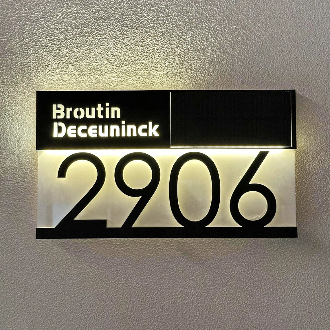 Personalized solar powered residential digital lights external LED Plaque customization 3D laser cutting street family name door sign 241008