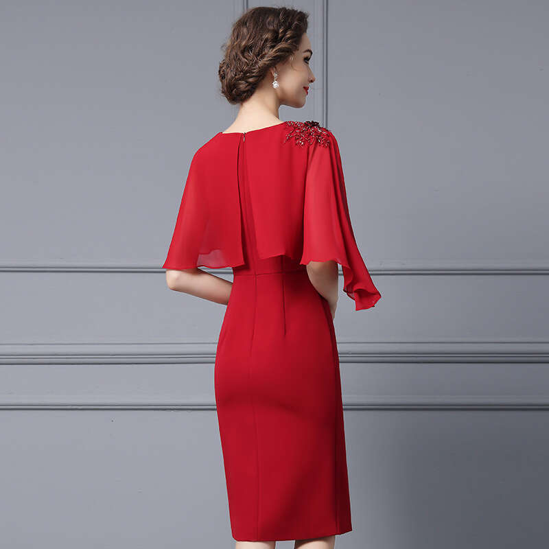 Red Womens Summer New Collection 2024 High End Formal Occasion Embroidered Nail Bead Dress