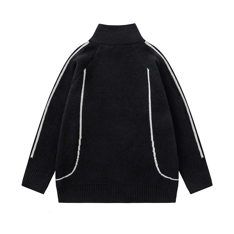 American style casual knitted cardigan zipper sweater mens autumn standing collar simple paradigm letter jacquard couple jacket 241007