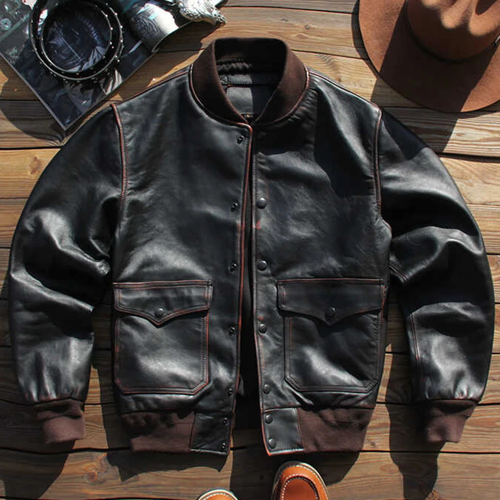 Super Qaulity A1 flying jacket mens retro sheepskin baseball set motorcycle top 241011