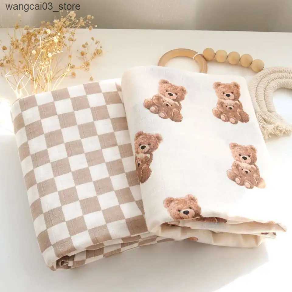 Blankets Swaddling Teddy Bear Muslin Swaddle Baby Blanket Super Soft 70% Bamboo 30% Organic Cotton 2 Layers Infant Baby Swaddle Wrap Blanket L240910