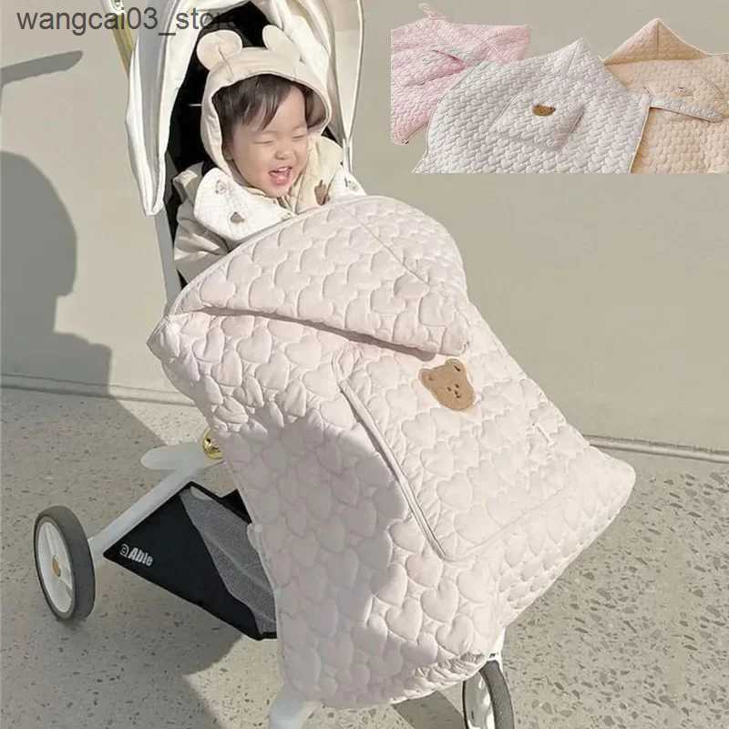 Blankets Swaddling Winter Newborn Swaddle Wrap Hooded Windproof Baby Stroller Blanket Thick Fleece Sling Cover Bear Bunny Infant Sleeping Quilt L24091