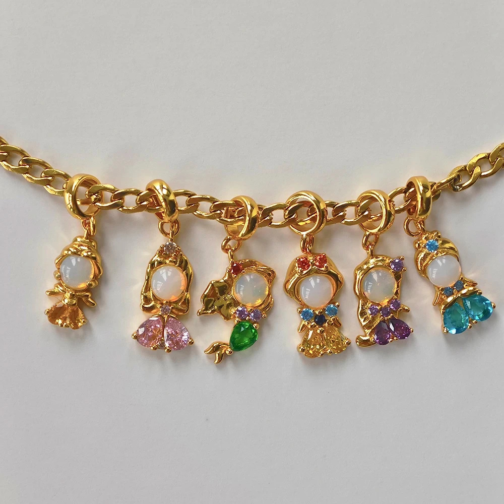 ins Cartoon Cute Zircon Princess Pendant Charm For Women Girl Fashion Accessories DIY Jewelry Gift 241010