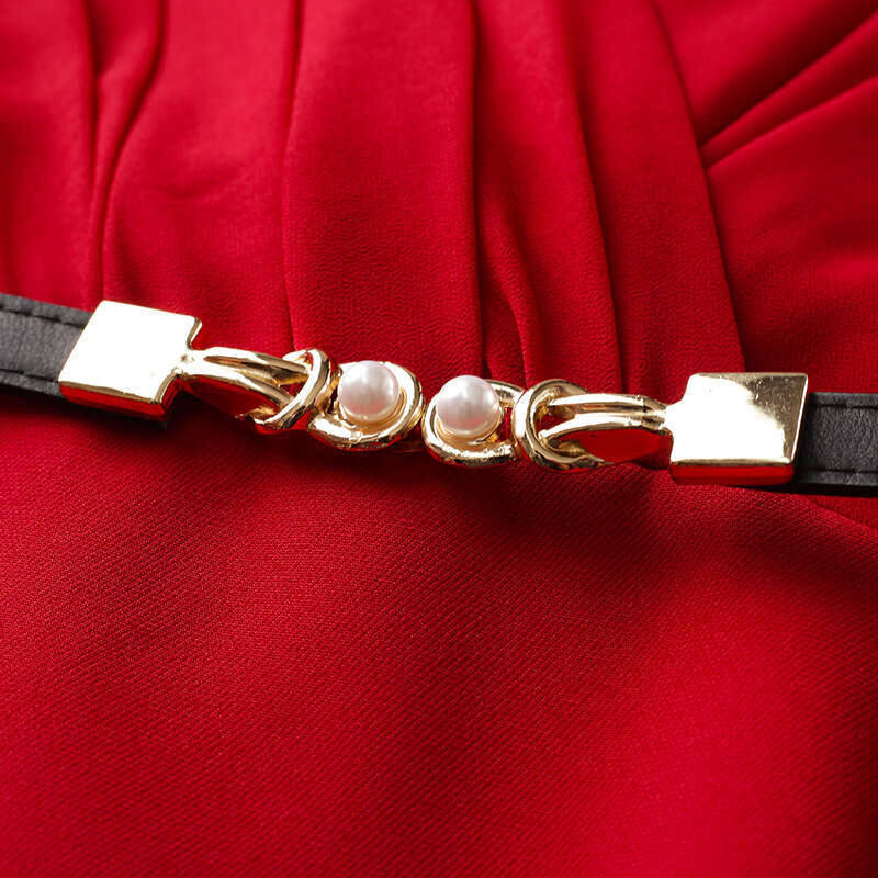 dress autumn new 2024 temperament red western-style waist cinching mid length hip hugging slim fit high-end skirt