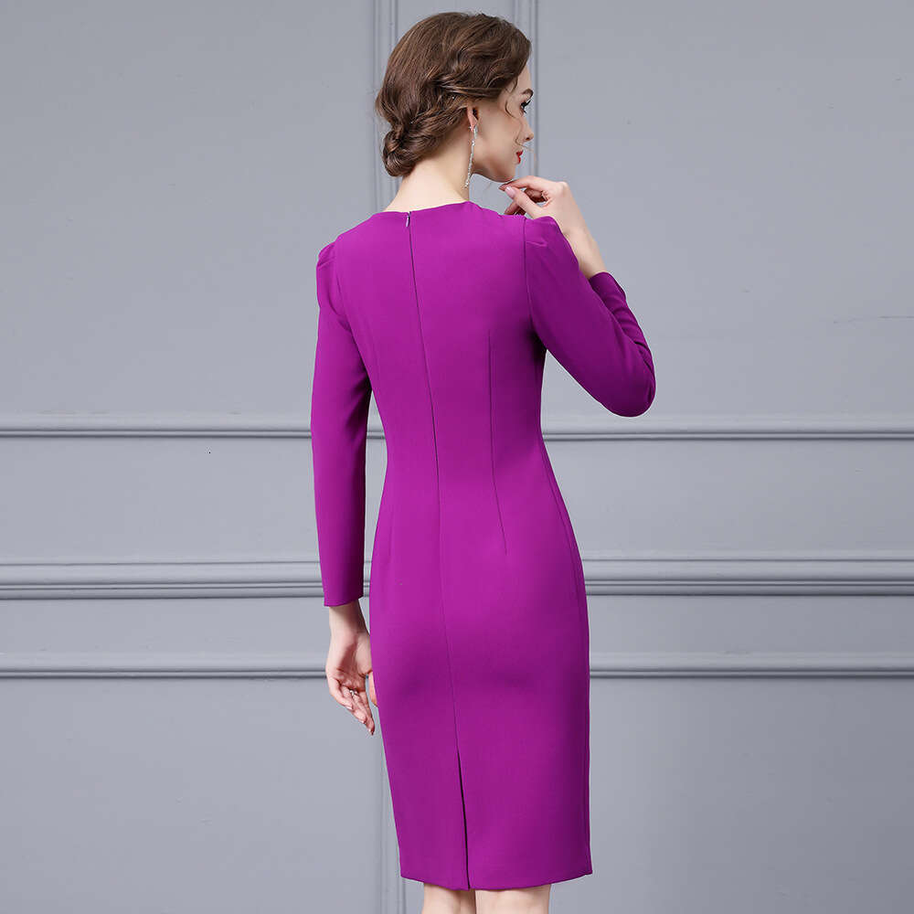 purple high-end luxury temperament bag hip skirt 2024 autumn new heavy industry nail bead high waist slimming dress