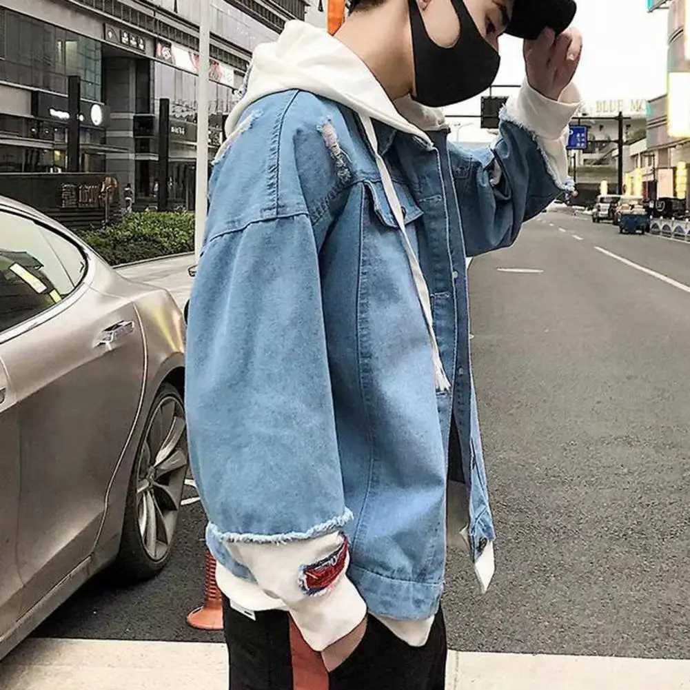 Fashion denim jacket mens jacket Contrast Color Daily Wear Relaxed Fit single corset jacket W241011