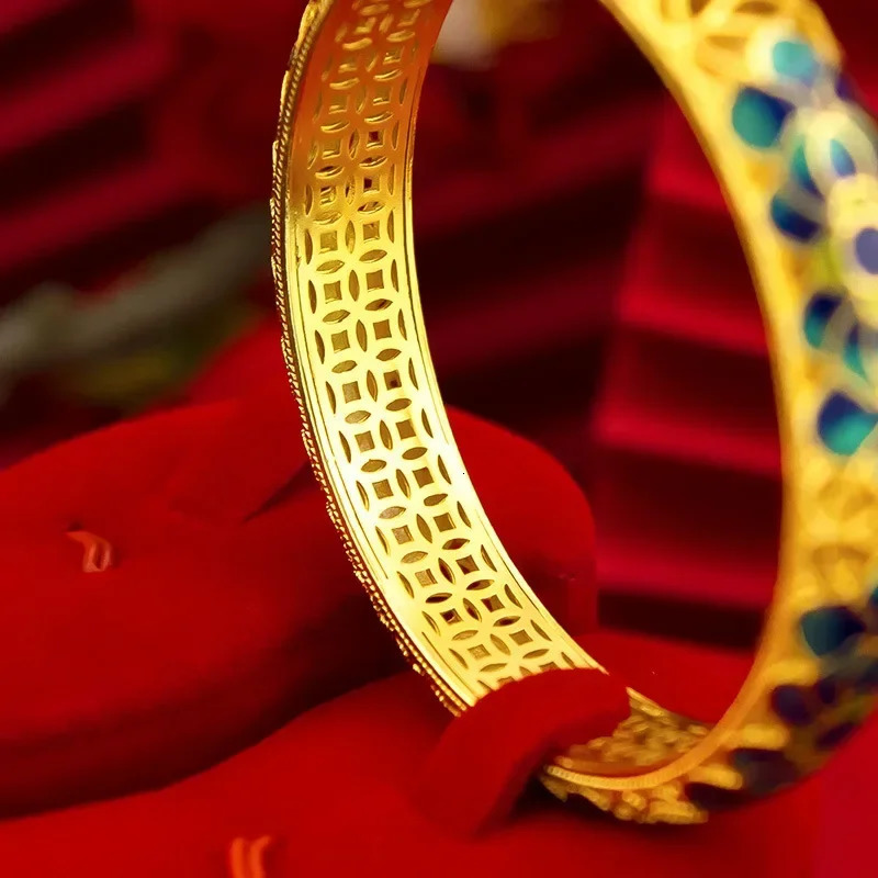 High quality 999 genuine gold 24K enamel hollow bracelet lotus bracelet AU750 girlfriend pendant gift 240929