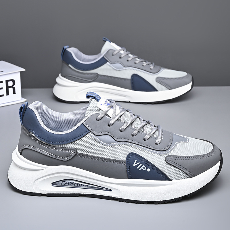 Soft soled mesh men's new summer comfortable trend running and sports leather surface anti slip versatile casual shoes