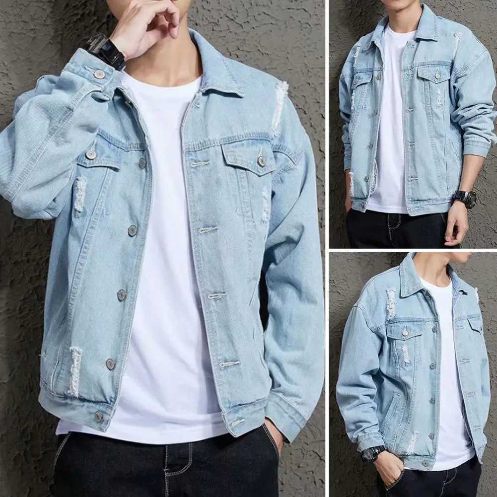 Denim jacket hooded mens fashionable motorcycle jeans mens leather cover cotton casual black blue denim jacket mens outerwear W241011