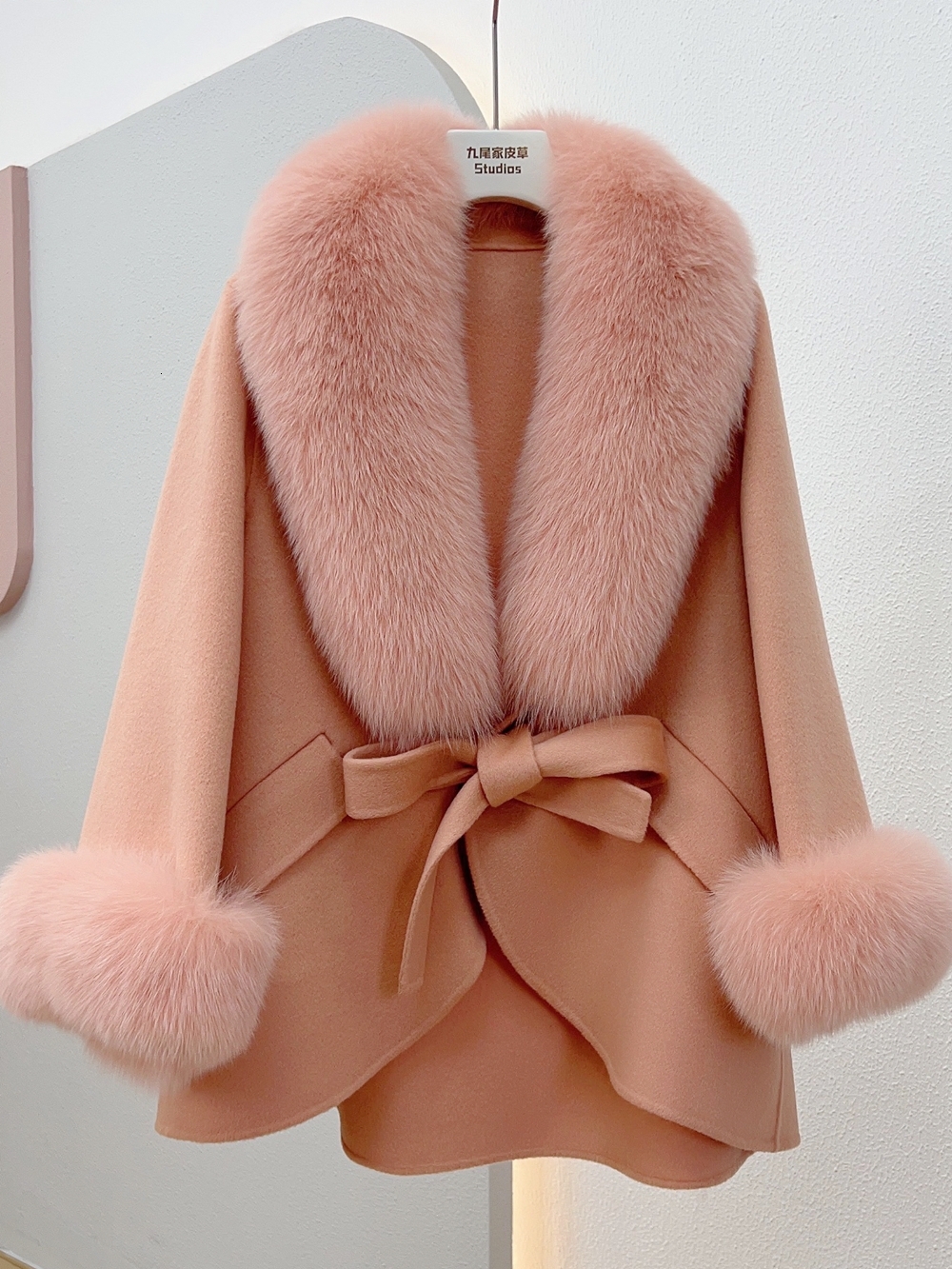 2023 Winter New Mid-Length Slimming Cape Fox Fur Wool Double Sided Cotton Cashmere Coat For W