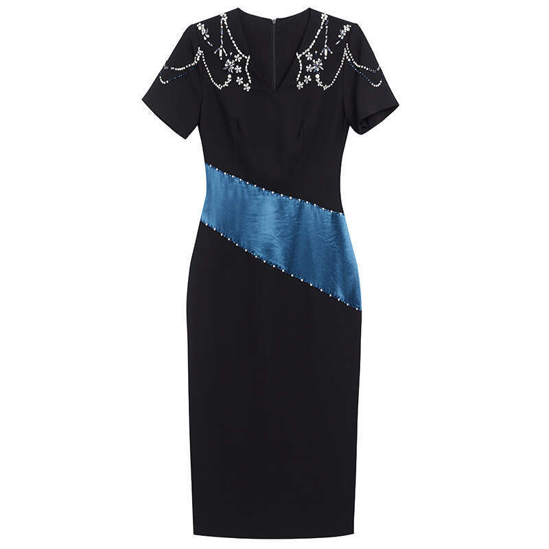 Purple Dress for Womens Summer 2024 New Elegant Style Acetic Acid Splicing V-neck Slimming Hip hugging Skirt