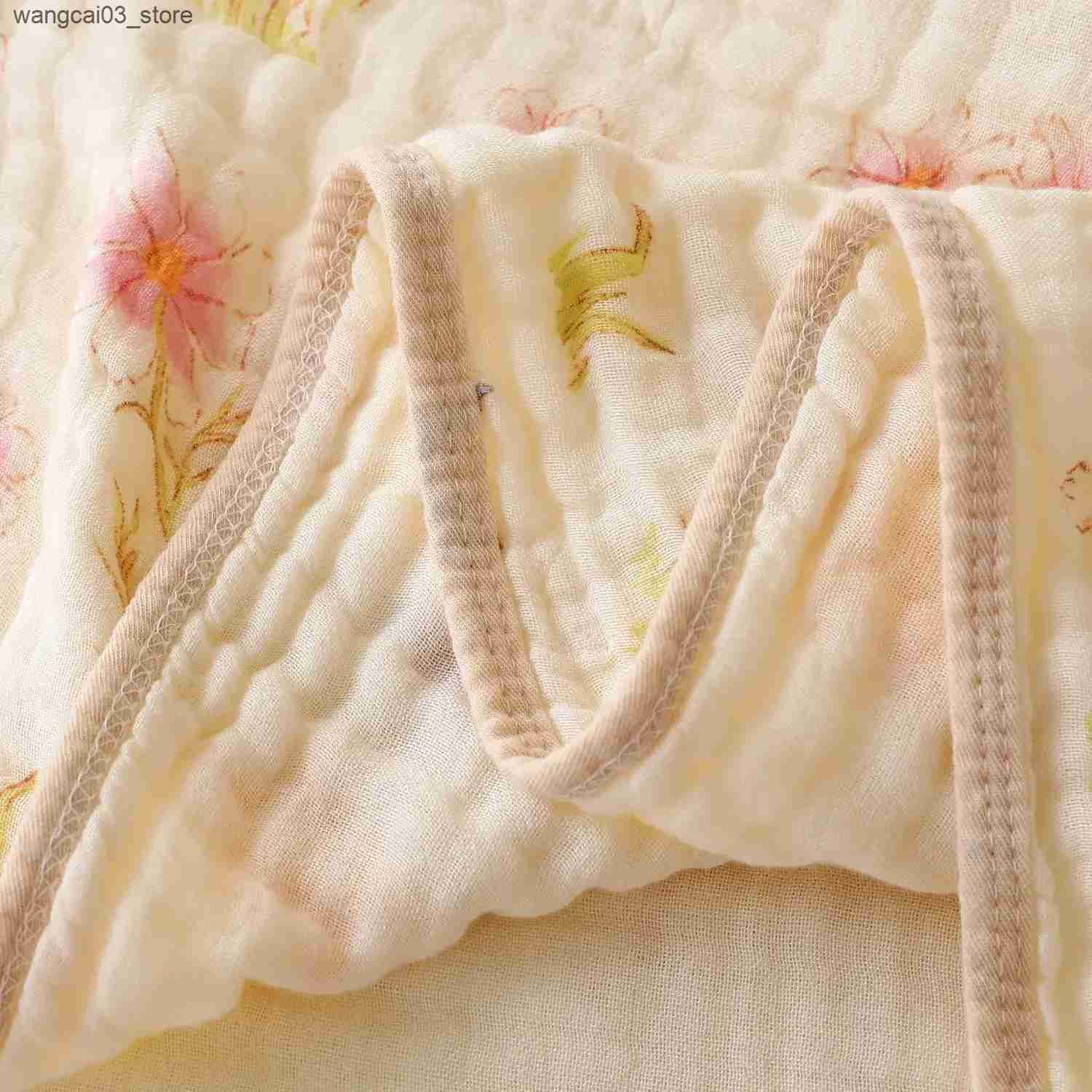 Blankets Swaddling Double Crepe Baby Newborn Muslin Cotton Gauze Quilt Print Swaddle Blanket Kids Bedding Stroller Cover L240910 L0910