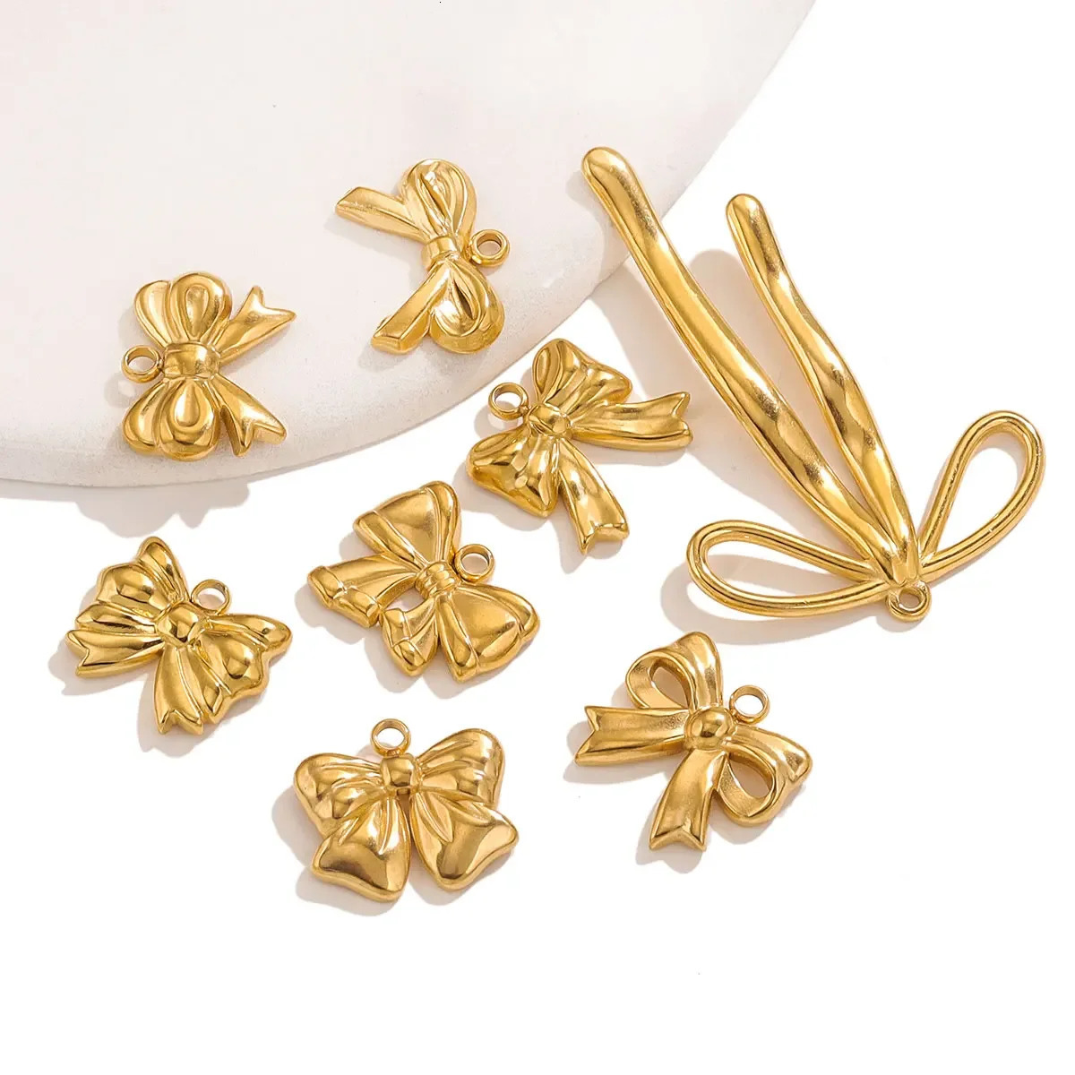 5pcs Stainless Steel Bow Waterproof pvd plated gold Charm DIY Earrings Bracelet Jewelry Making Materials Crafts Wholesale Bulkc 241010