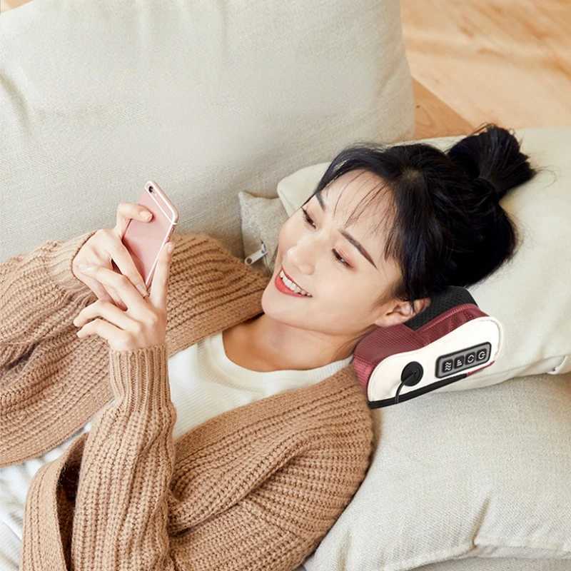 BXA neck massager pillow electric finger press neck massager pillow with hot head back neck rolling kneading neck massager relaxation W240819