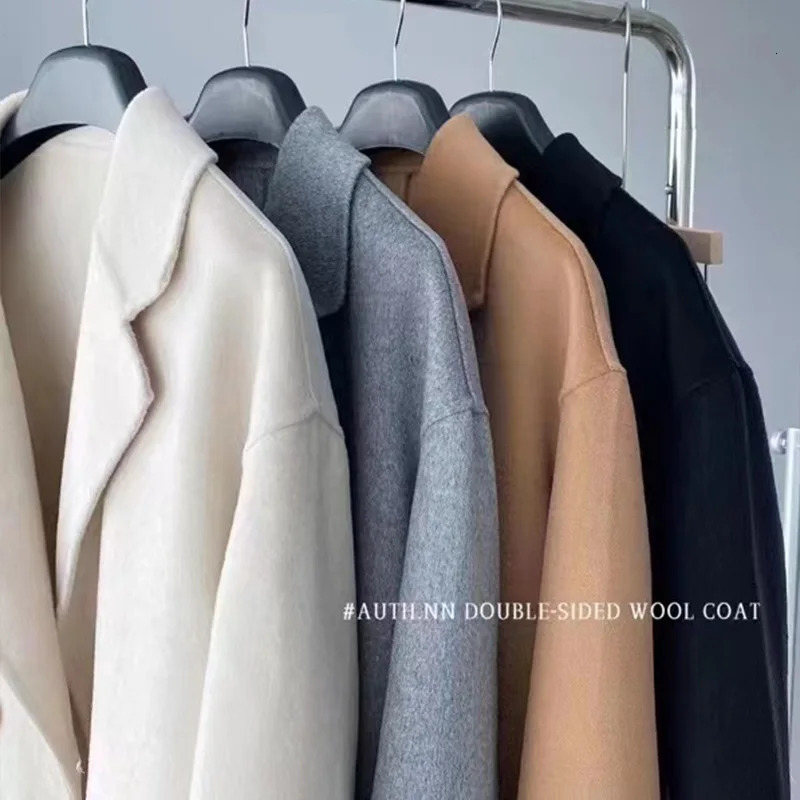 2023 Autumn Women Drouble Breasted Woolen Coat Fashion Loose Style Winter Clothes Long Coats Tops 240930