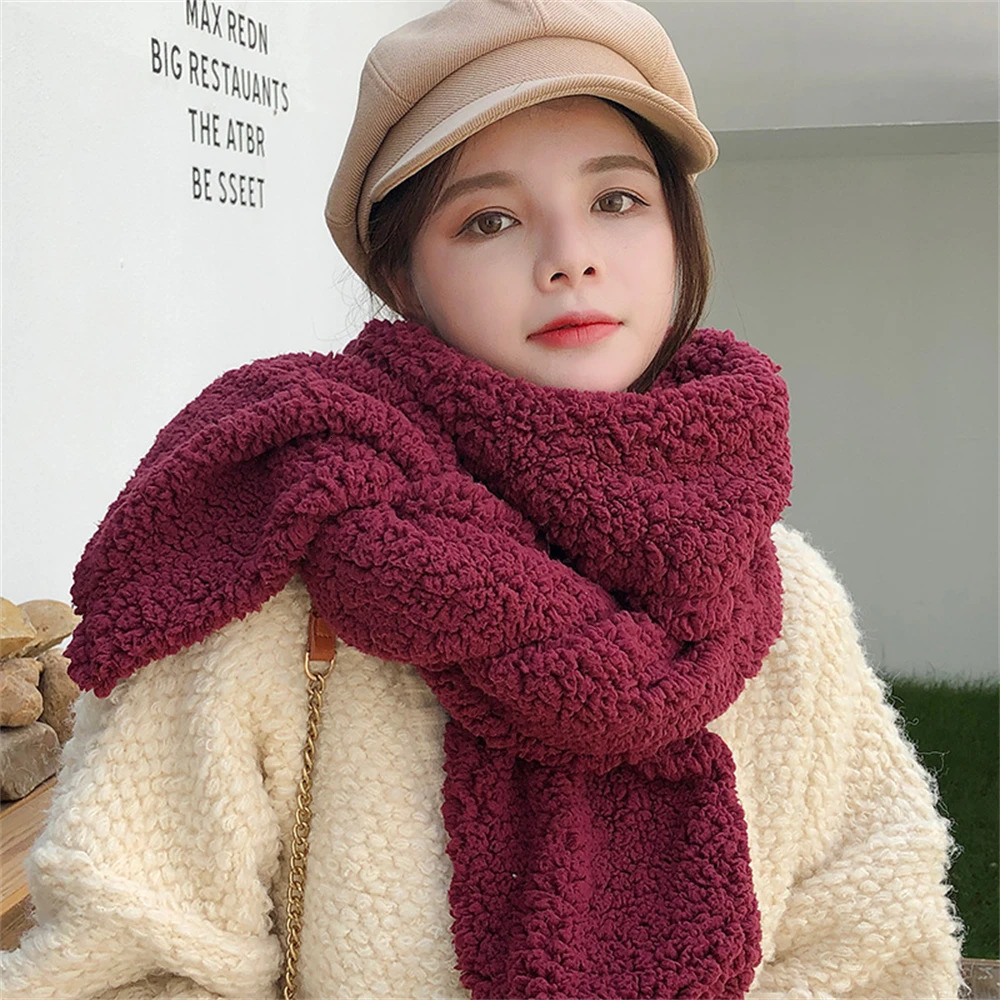 Christmas Red Scarf Korean Plush Cashmere Scarf Womens Winter Warm Neck Scarf Girl Cute Solid Fashion Bufanda Invierno MUJI 241007