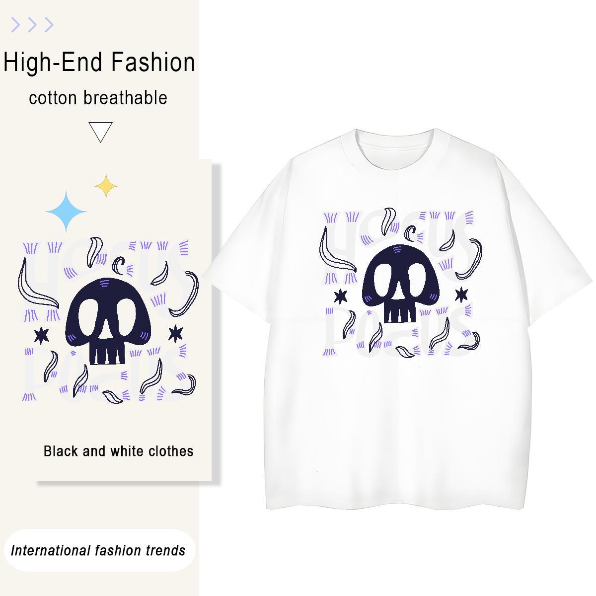 2024 Casual Woman T Shirts 230g Pure Cotton Breathable Short Sleeve Hip Hop skull Womens Tshirts Wholesale Anime Print Clothes