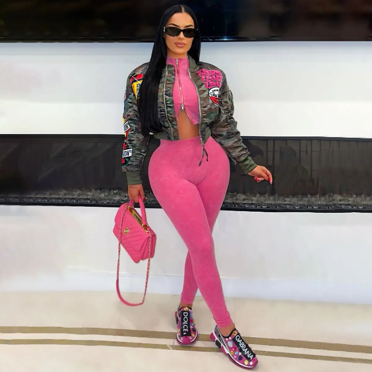 FAGADOER Autumn Camouflage Baseball Bomber Jackets Women Y2k Pattern Print Street Outwear Zip Moto Coat Girl Clothing 241011