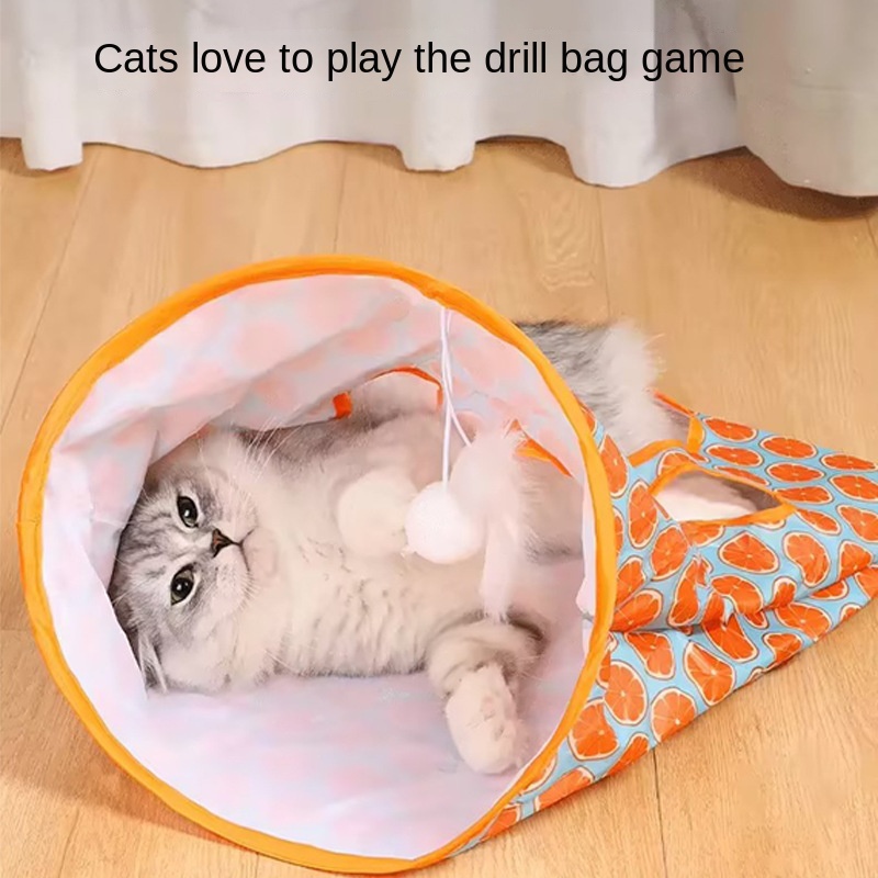 New Cat Tunnel Bag 3 Layers Rattle Paper Pet Kitten Tunnel Small Pets Drill Bucket Foldable Interactive Cat Toys With Plush Ball