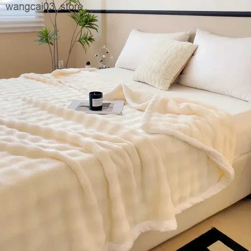 Blankets Swaddling New Imitation Rabbit Plush Autumn Warm Blanket for Bed Soft Fluffy Skin-friendly Throw Blankets for Sofa Lap Warmth Bed Sheets L240