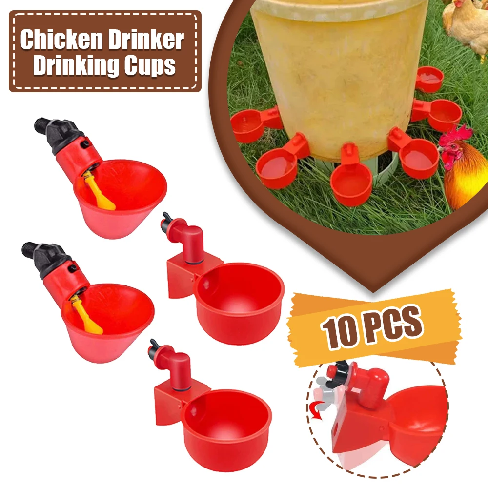 10pcs Quail Automatic Chicken Water Cup Chicken Water Dispenser Duck Goose Turkey Bowl Set Chicken Coop Poultry Water Dispenser