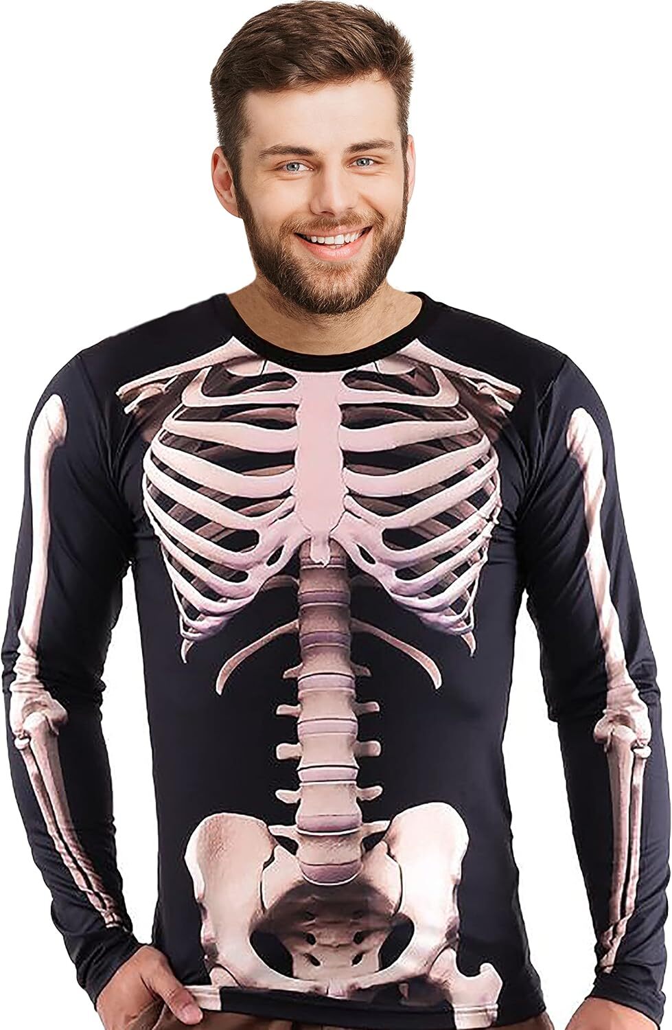 Long Sleeve Shirts for Men sweatshirt Mens Halloween 3D Skeleton Photo-Realistic T-Shirt Unisex Long Sleeve