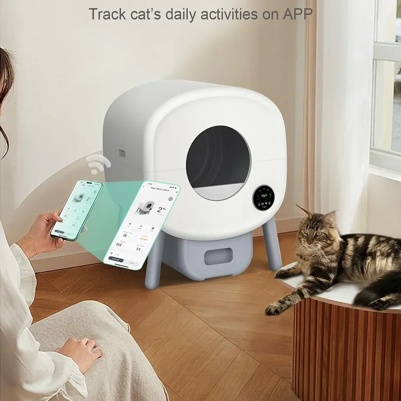Smart Cat Toilet Fully Automatic Pet Cat Litter Box Anti-splash Large Space APP Automatic Cleaning Closed Cat Litter Box