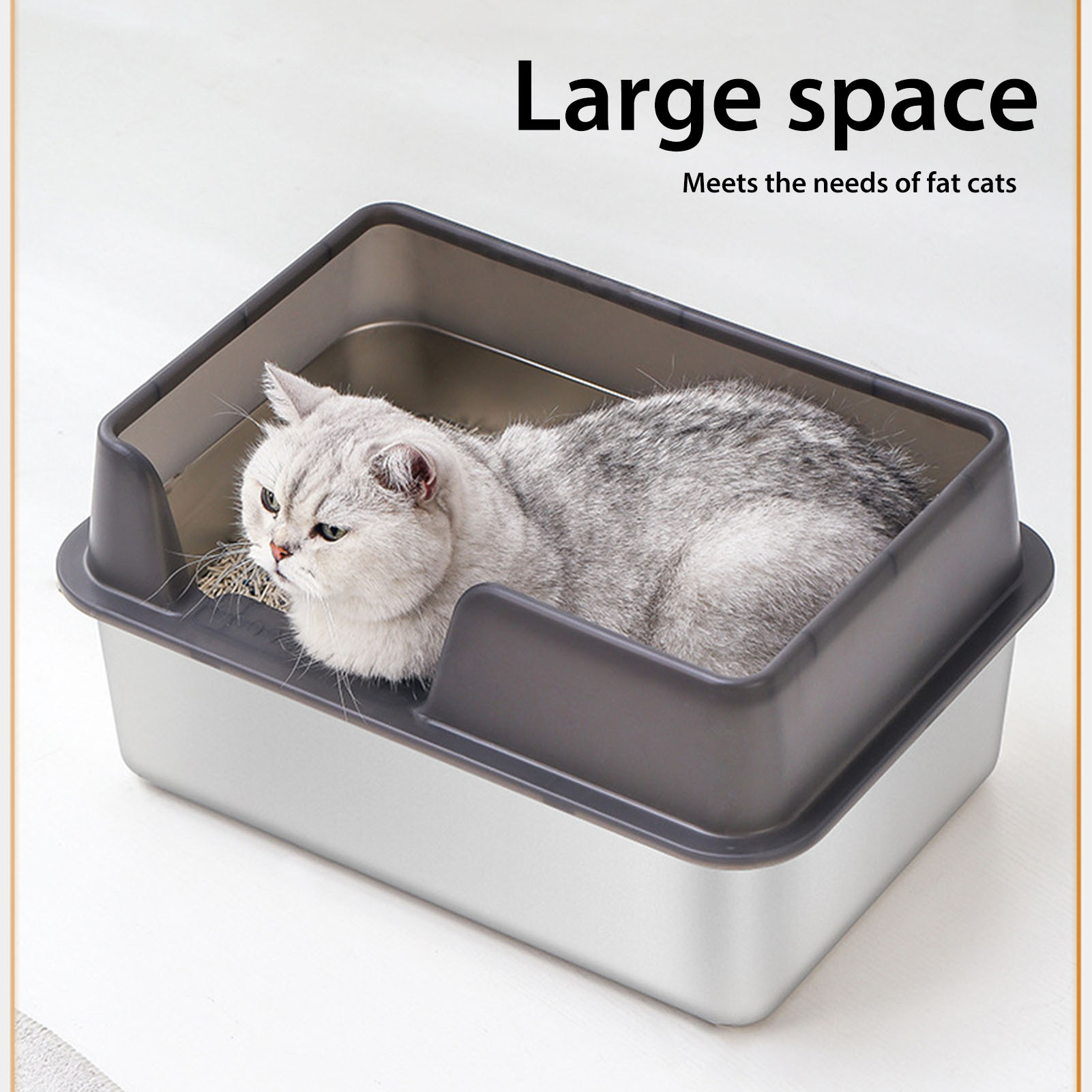 ​​Versatile Cat Litter Box Splash Proof ​Stainless Steel Car Litter Pan High Capacity Cat Toilet With Scoop