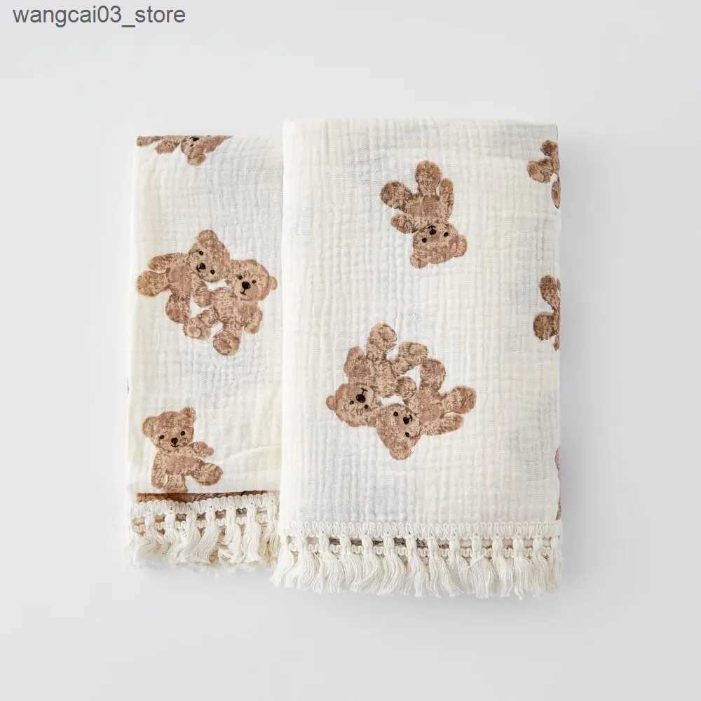Blankets Swaddling Organic Baby Blankets Muslin Swaddle For Newborn Fringe Double Layer Cotton Summer Blanket Bed Comforter Infant Baby Stuff Bebe L24
