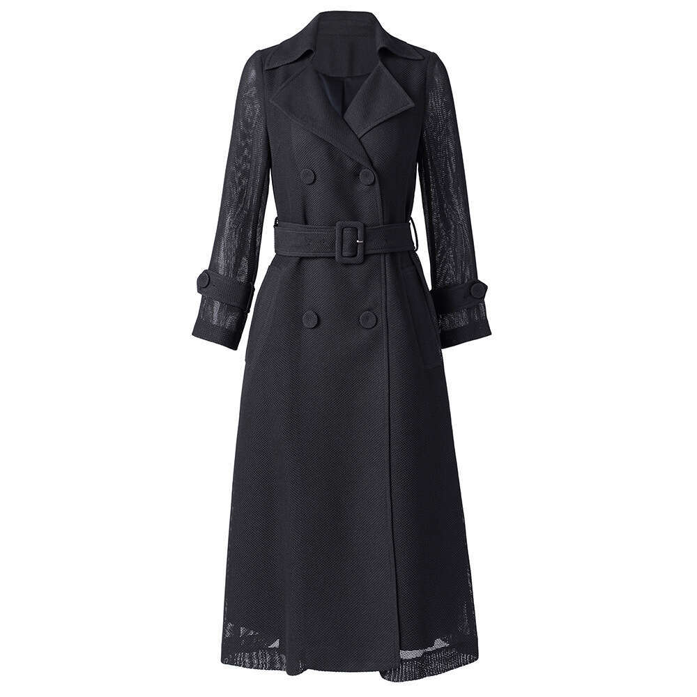 Autumn 2024 New Womens Wear High Quality Suit Collar Double breasted Waist Look Slim Windbreaker Coat Medium Long