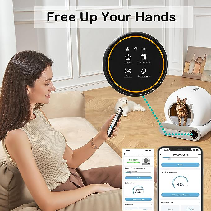 Large Capacity Automatic Cat Litter Box Video Monitor Odor-Removal APP Control self Cleaning Cat Litter Box or Multiple Cats