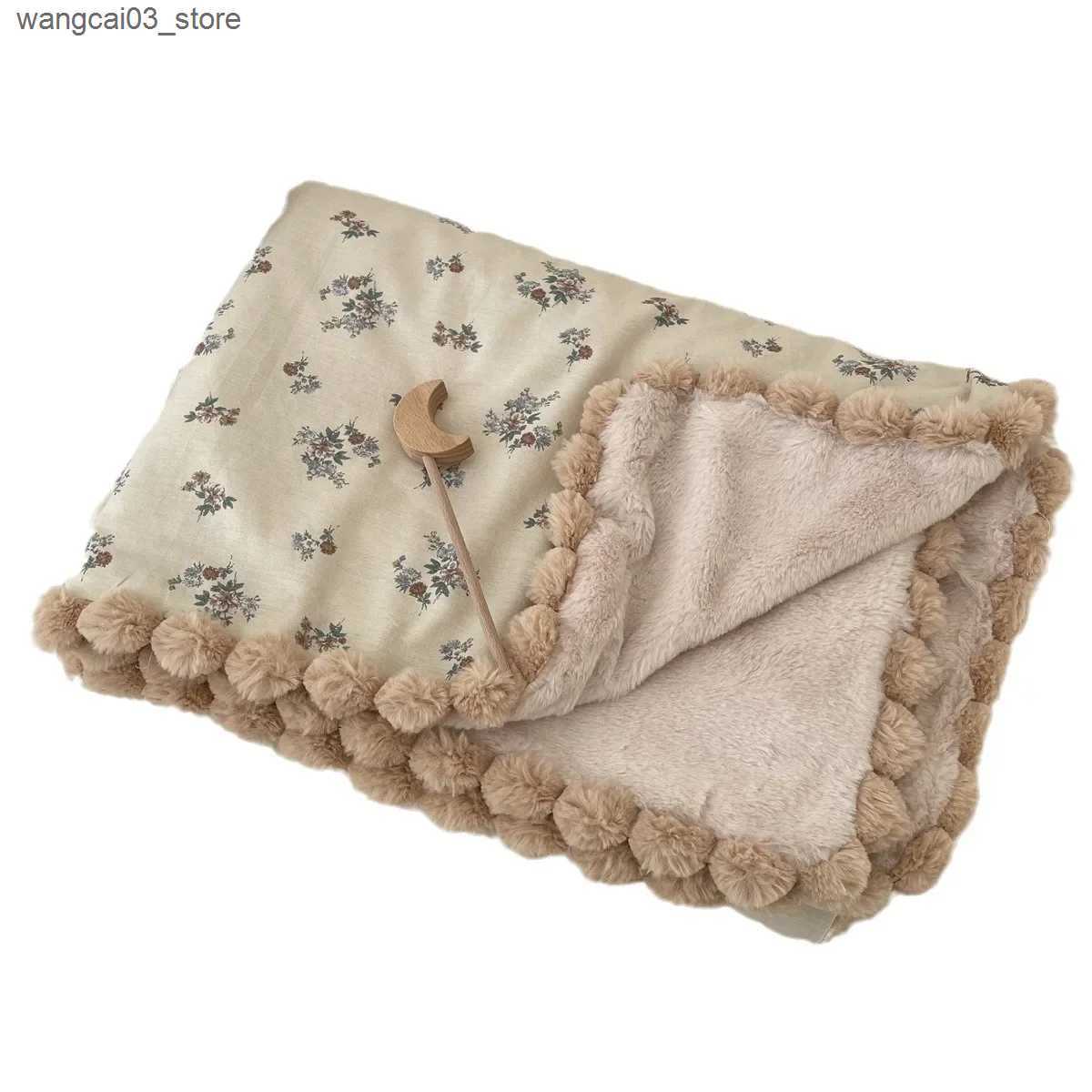 Blankets Swaddling Baby Bedding Blanket Throw Newborn Pompom Baby Blanket Floral Swaddle Wrap Soft Thick Quilt Infant Stroller Sleep Cover Nap L240910