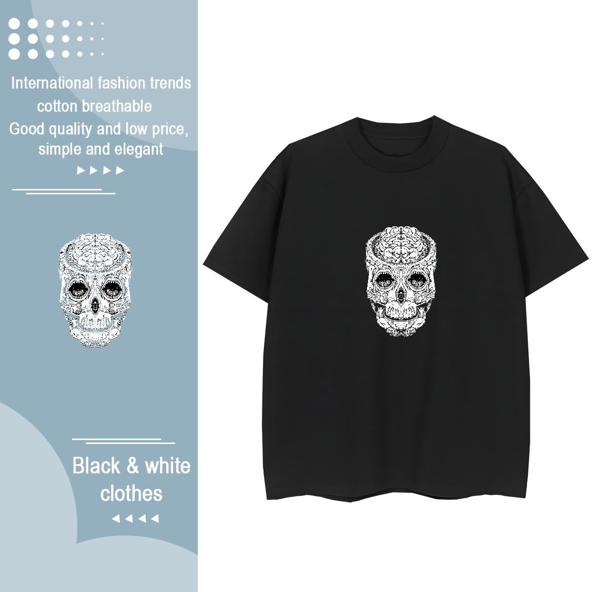 2024 DIY T-Shirts for Women 230g Cotton Breathable Soft Casual Beach skull Womens Tshirts Popular Cartoon Printing L-4XL Clothes Shirt