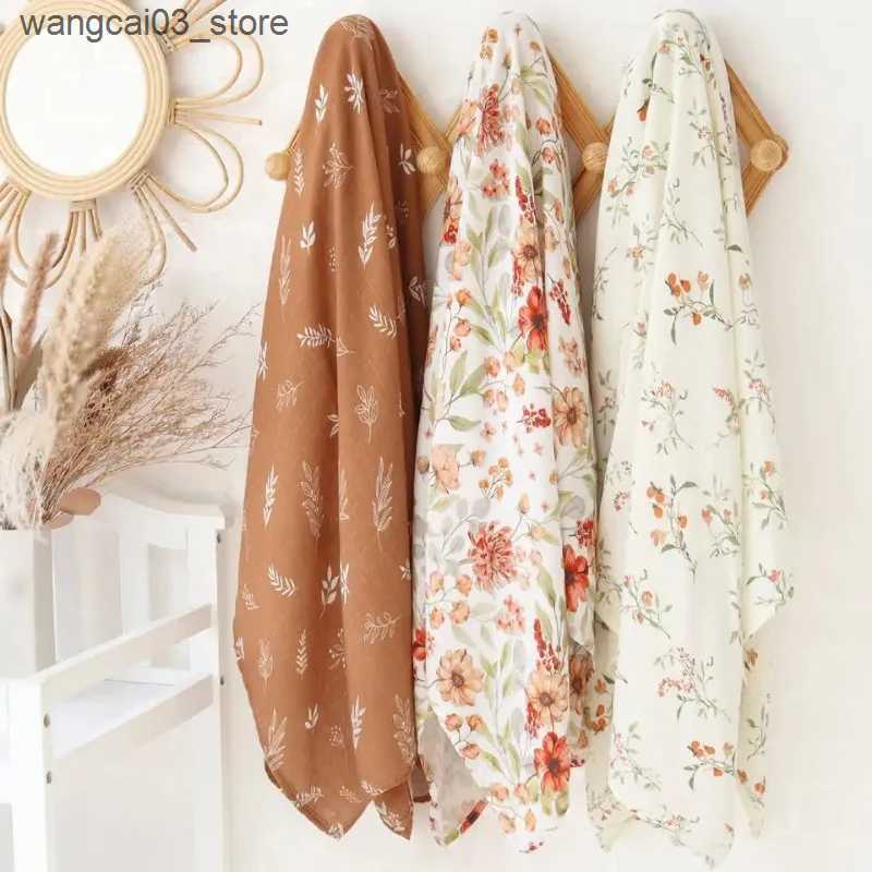 Blankets Swaddling Farm Print Muslin Swaddle Bamboo Cotton Baby Blankets Newborn Receiving Blanket Super Soft 2 Layers Blanket Shower Wrap L240910